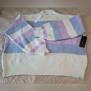 NWT  Gillie Long Chic Striped Long Sleeve Sweater - Cream, Purple, Blue
